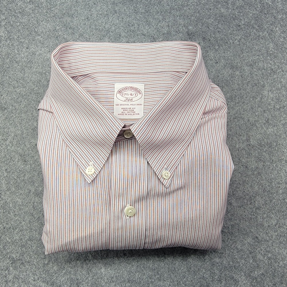 Brooks Brother  Classic 100 Dress Shirt Blue White  17- 6/7 Non-Iron all Cotton